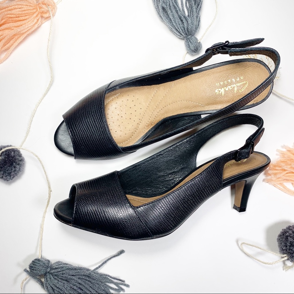 Clarks Artisan Leather Sling Back Peep Toe Heel